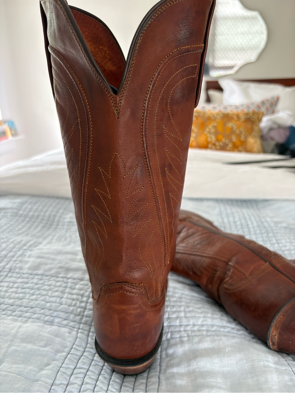 Lucchese Chestnut Brown Leather Cowboy Boots - Picture 6 of 10